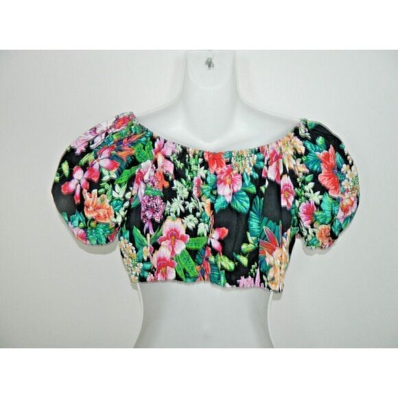 Amy Byer Top Size Large Black Floral Cropped Vintage Y2K‎ - Picture 2 of 7